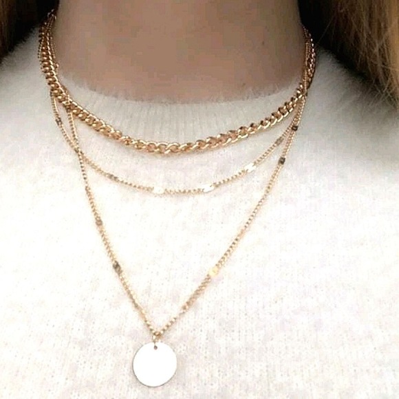 Gold chain charm necklace Boho disc dainty layered link chunky 💖2/$30 - Picture 4 of 13